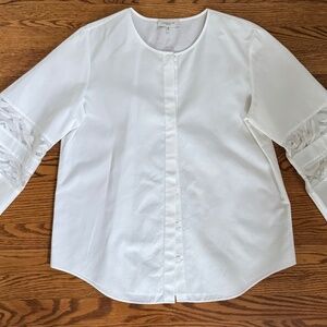 Lafayette 148 White Front Button Top